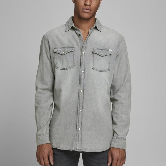 Jack & Jones Other - Jack & Jones Grey Chambray Button Down Shirt